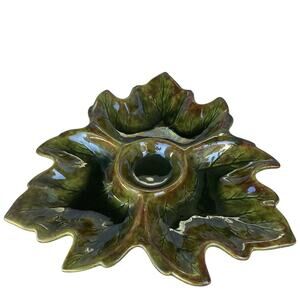 Vintage Ceramic Leaf Trinket Nut Candy Dish MultiColor Mid-Century Modern 12x12